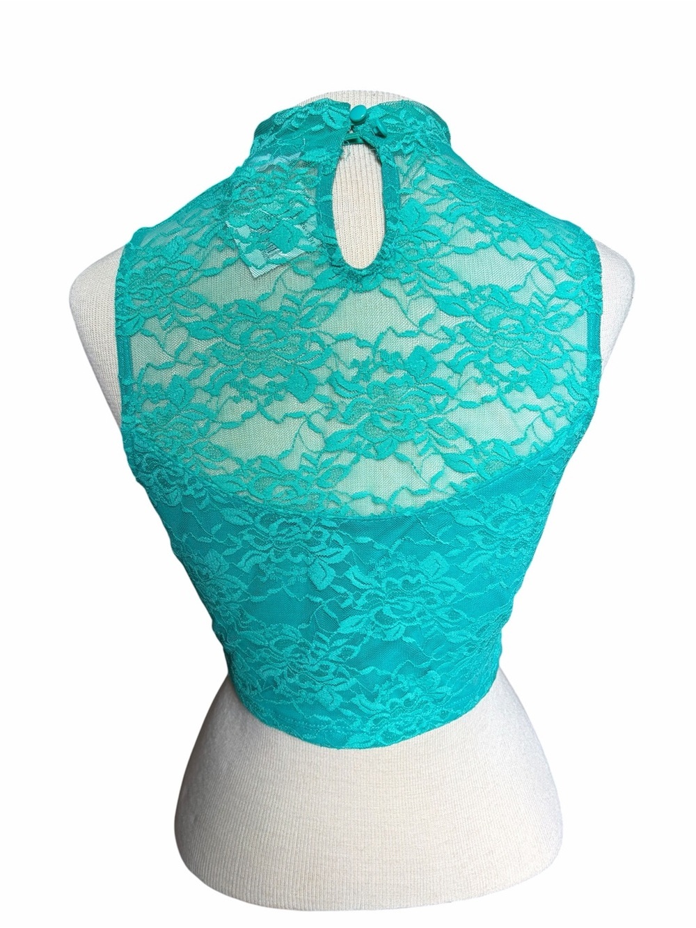 Fitted Lace Crop Top with Mandarin Collar - Picture 4 of 7